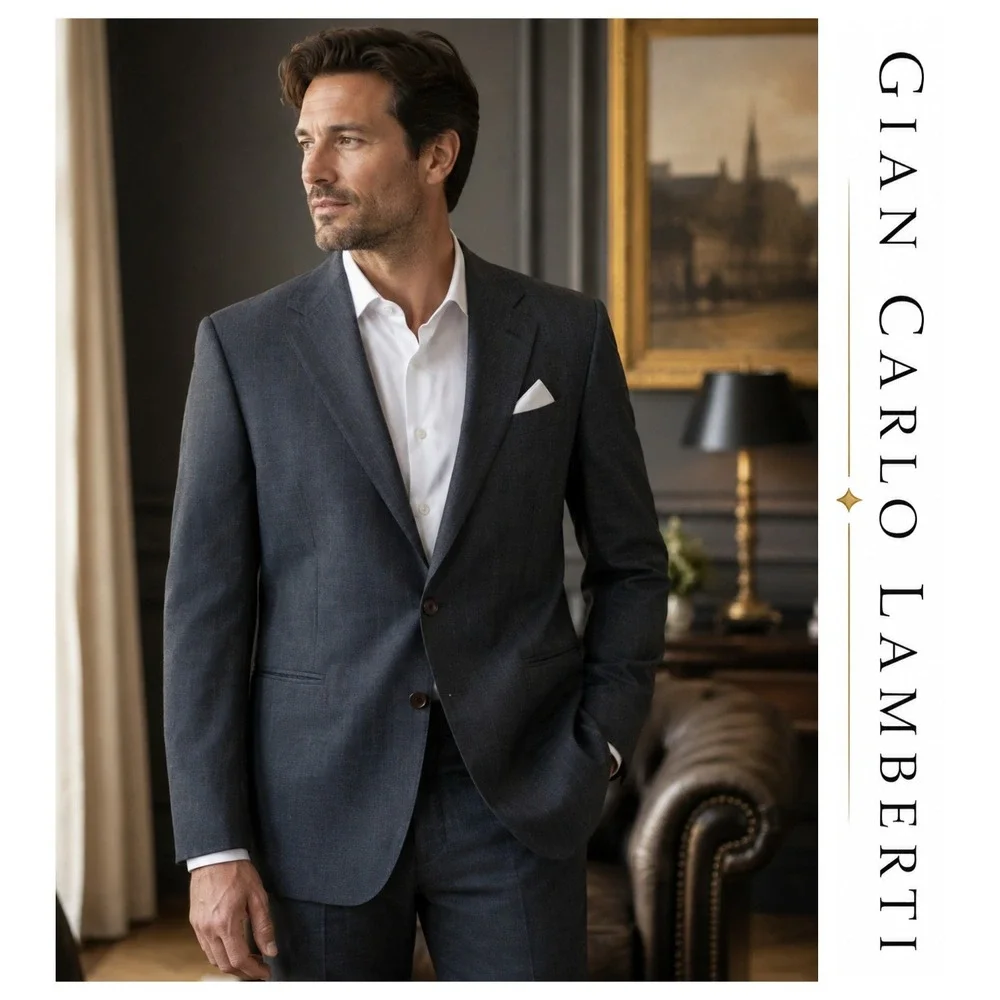 Gian Carlo Lamberti Made in Italy Vtg Gray Virgin Wool Suit Jacket Size 43